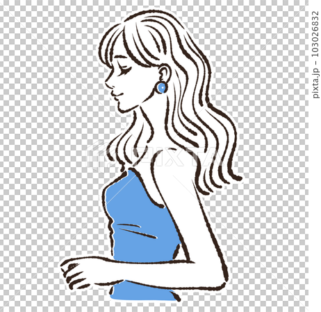 女性の横顔/ウエーブヘア/パーティ/ドレス/イヤリング/ファッション/ベクター/シンプル/人物/女の 女性の横顔/ウエーブヘア/パーティ/ドレス/イヤリング/ファッション/ベクター/シンプル/人物/女の 103026832