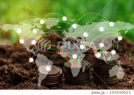 Double exposure global connection line and industry construction site. 103030023