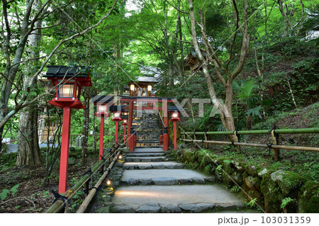 京都・貴船神社本宮の灯籠階段 京都・貴船神社本宮の灯籠階段 103031359