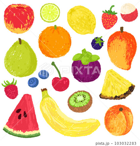 Hand drawn set of fresh fruits pattern. Fruit isolated on white background. Organic fruits vector illustration. 103032283