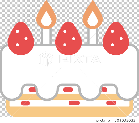蝋燭といちごが乗った可愛いホールケーキのイラスト(ショートケーキ) 蝋燭といちごが乗った可愛いホールケーキのイラスト(ショートケーキ) 103033033