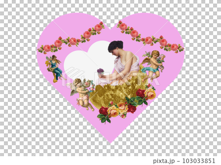 女性と天使のハートビンテージパッケージデザイン 女性と天使のハートビンテージパッケージデザイン 103033851