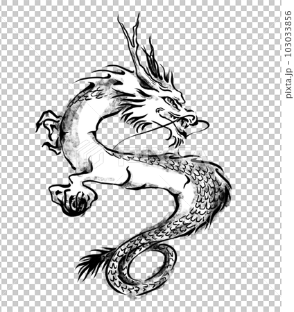 龍のモノトーン手描き線画イラストのイラスト素材 [103033856] - PIXTA