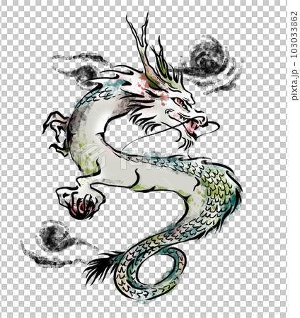 龍の手描き線画イラスト　色付き 103033862