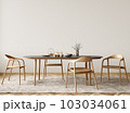Interior design of modern dining room, dining table and wooden chairs. 3d rendering 103034061