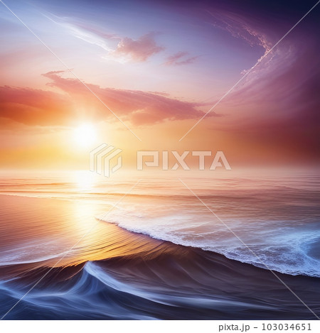 夕日に染まる海とビーチ,Generative AI AI画像 夕日に染まる海とビーチ,Generative AI AI画像 103034651