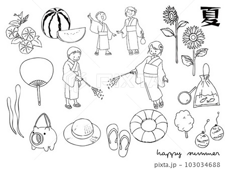 夏の小物の線画イラスト 夏の小物の線画イラスト 103034688