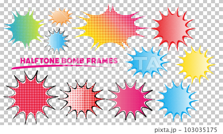 Colorful halftone pattern bomb frame set that is easy to use for leaflets Colorful halftone pattern bomb frame set that is easy to use for leaflets 103035175