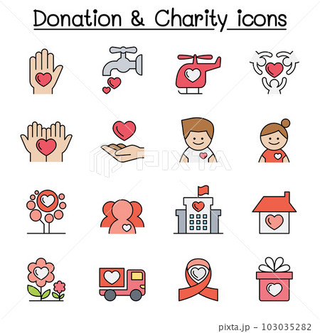 Donation and Charity color line icon set Donation and Charity color line icon set 103035282