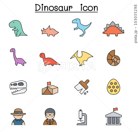 Dinosaur and Excavation color line icon set Dinosaur and Excavation color line icon set 103035298