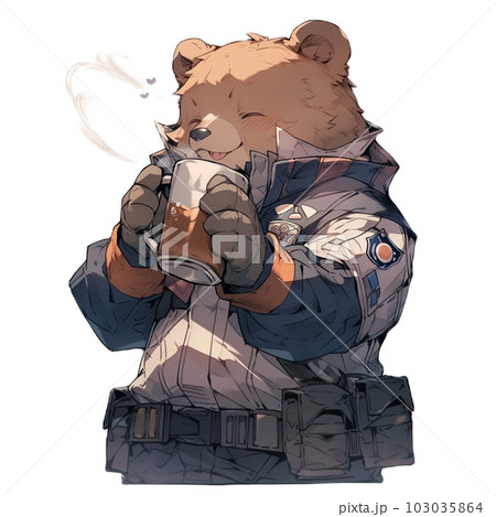 紅茶を飲んでいる冒険者の熊さんのイラスト素材 [103035864] - PIXTA