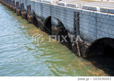岸壁の画像　船着き場の岸壁　港の風景 103036001