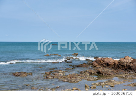 Horizontal line of the rocky beach, in Krabi, Thailand Horizontal line of the rocky beach, in Krabi, Thailand 103036716