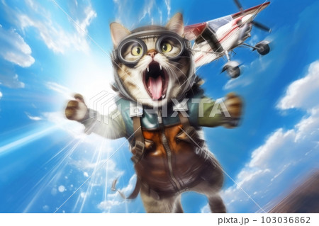 初めてのスカイダイビング猫:AI作品 初めてのスカイダイビング猫:AI作品 103036862