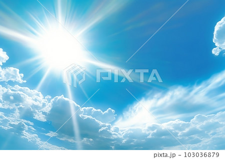 太陽が輝く強い日差しの夏空：AI作品のイラスト素材 [103036879] - PIXTA