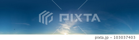 Sunset sky panorama with bright glowing pink Cirrus clouds. HDR 360 seamless spherical panorama. Full zenith or sky dome for 3D visualization, sky replacement for aerial drone panoramas. Sunset sky panorama with bright glowing pink Cirrus clouds. HDR 360 seamless spherical panorama. Full zenith or sky dome for 3D visualization, sky replacement for aerial drone panoramas. 103037403