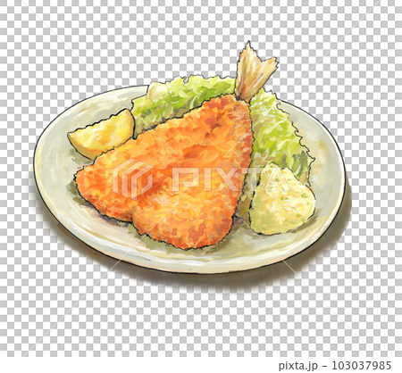 水彩風アジフライのタルタルソースのイラスト 103037985