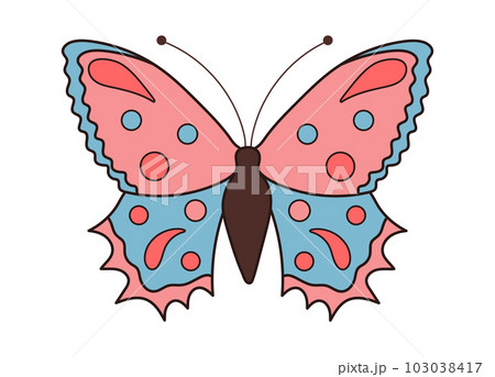 Retro groovy butterfly. Boho Summer insect. Hippie psychedelic cartoon element. Vector illustration isolated on white background. Retro groovy butterfly. Boho Summer insect. Hippie psychedelic cartoon element. Vector illustration isolated on white background. 103038417
