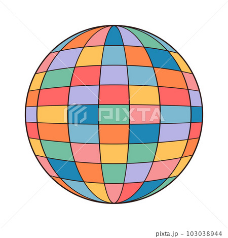 Hippie groovy rainbow disco ball. Retro...のイラスト素材