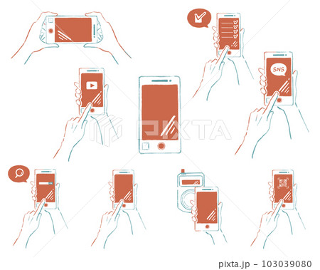 スマホを持つ手のセット 103039080