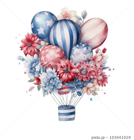 Watercolor 4th of July Independence Day Party Balloons Cosy Decoration Illustration Clipart 103041029