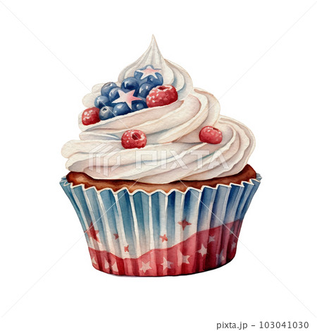 Watercolor 4th of July Independence Day Party Cupcake Cosy Decoration Illustration Clipart 103041030