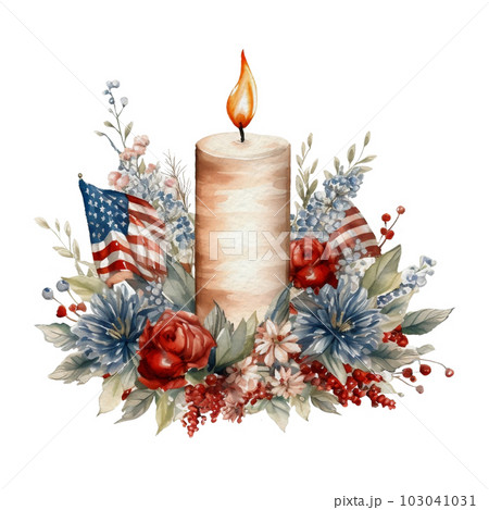 Watercolor 4th of July Independence Day Candles Flowers Cosy Decoration Illustration Clipart Watercolor 4th of July Independence Day Candles Flowers Cosy Decoration Illustration Clipart 103041031