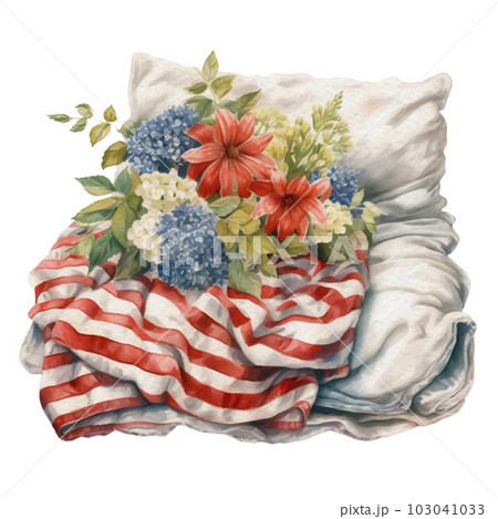 Watercolor 4th of July Independence Day Flowers Cushion Cosy Decoration Illustration Clipart Watercolor 4th of July Independence Day Flowers Cushion Cosy Decoration Illustration Clipart 103041033