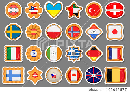Set homemade cookie with flag country world in tasty biscuit 103042677