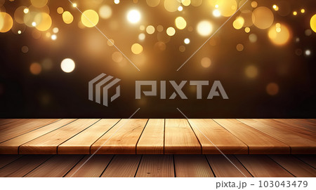 Empty wooden table top on blurred abstract bright bokeh background. Empty wooden table top on blurred abstract bright bokeh background. 103043479