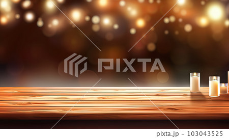 Empty wooden table top on blurred abstract bright bokeh background. Empty wooden table top on blurred abstract bright bokeh background. 103043525
