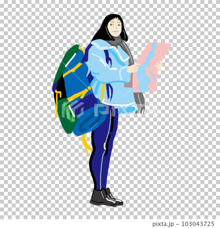 一個女人獨自旅行的插圖 沒有線路 一個女人獨自旅行的插圖 沒有線路 103043725