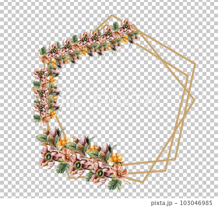 Flowers autumn wreath, for card,background. Watercolor illustration for scrapbooking isolated in white background. Cartoon hand drawn background with flower for design. Perfect for wedding invitation. Flowers autumn wreath, for card,background. Watercolor illustration for scrapbooking isolated in white background. Cartoon hand drawn background with flower for design. Perfect for wedding invitation. 103046985