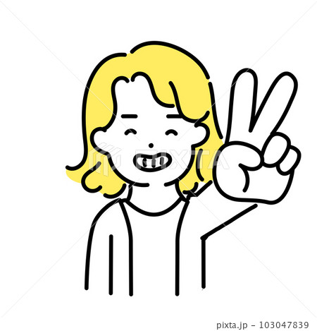 かわいい人物のイラストシリーズ _ 中性的な人物 _ ピースサインの