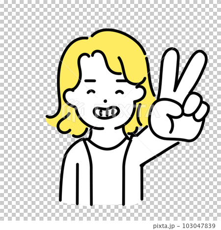 かわいい人物のイラストシリーズ _ 中性的な人物 _ ピースサインの