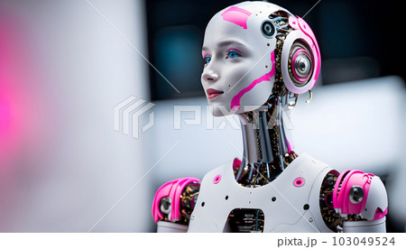 Ai android of Futuristic. A humanoid robot with cinematic lighting. Artificial Intelligence Concept. Generative Ai. 103049524
