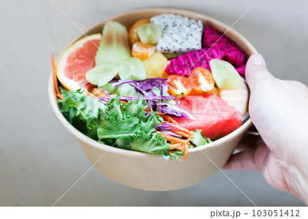 fruit and vegetable salad, dragon fruit and orange salad or mixed salad 103051412