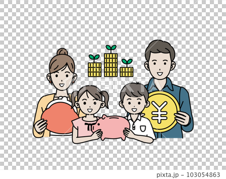 家族で節約や貯金をするイラスト 103054863