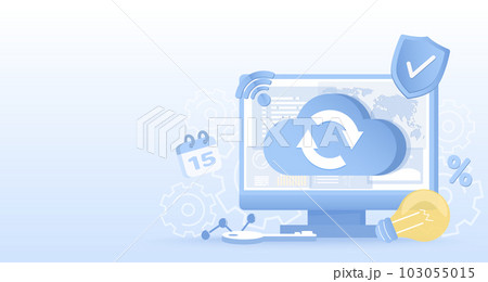 Cloud storage or computing technology concept. Data server backup, upload and download, synchronization, information and technology device.  103055015