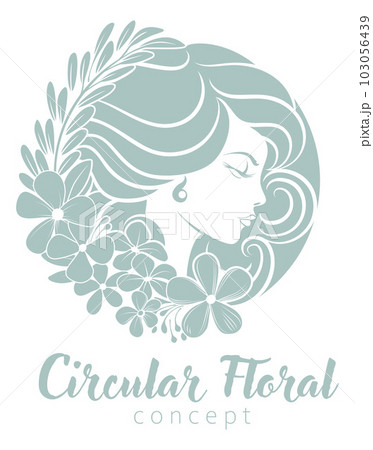 Woman Circle Face Flowers Hair Floral Concept 103056439