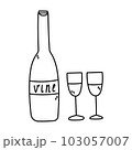 Doodle Wine with Glasses illustration. Summer vector illustration in Hand Draw style. 103057007