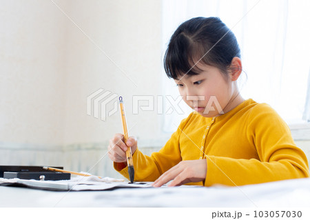 書道を学ぶ小学生 書道を学ぶ小学生 103057030