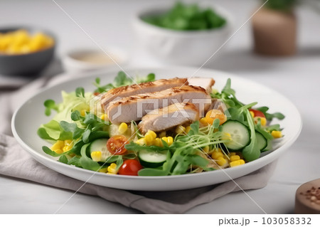 fresh vegetable salad with chicken. Neural network AI generated art fresh vegetable salad with chicken. Neural network AI generated art 103058332