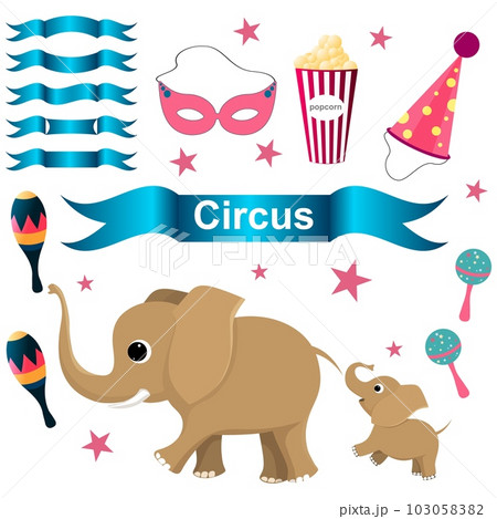 set of circus items with elephants. set of circus items with elephants. 103058382