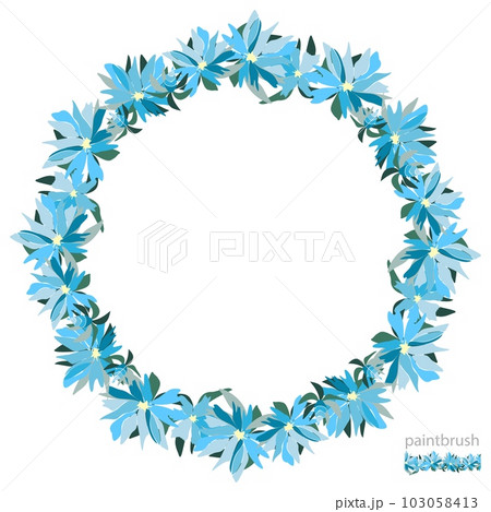 Vector floral set of seamless floral strokes of blue meadow flowers and leaves. Vector floral set of seamless floral strokes of blue meadow flowers and leaves. 103058413