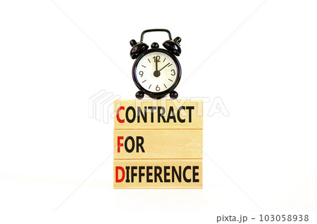 CFD symbol. Concept words CFD contract of difference on beautiful wooden block. Black alarm clock. Beautiful white table white background. Business and CFD contract of difference concept. Copy space. CFD symbol. Concept words CFD contract of difference on beautiful wooden block. Black alarm clock. Beautiful white table white background. Business and CFD contract of difference concept. Copy space. 103058938