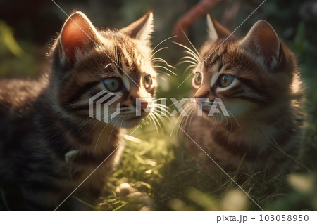 Cute little kittens in the grass in nature. Neural network AI generated art Cute little kittens in the grass in nature. Neural network AI generated art 103058950