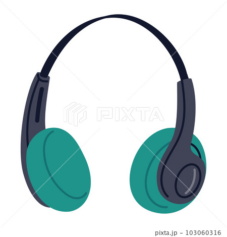 Retro headphones. Wireless music gadget, old school portable electronic music audio device isolated flat cartoon vector illustration Retro headphones. Wireless music gadget, old school portable electronic music audio device isolated flat cartoon vector illustration 103060316