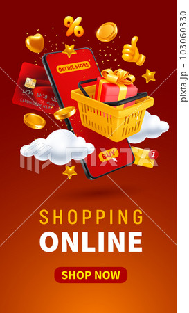 Shopping Online From Smartphone 3d Illustration Shopping Online From Smartphone 3d Illustration 103060330