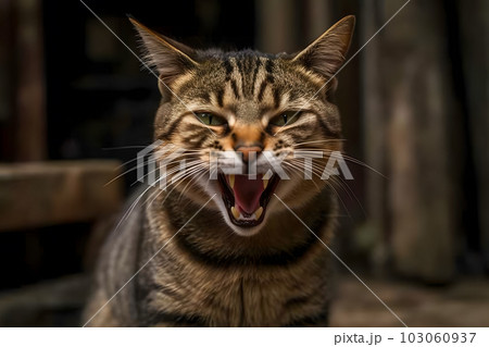 Portrait of a meowing tabby cat. Neural network AI generated art 103060937